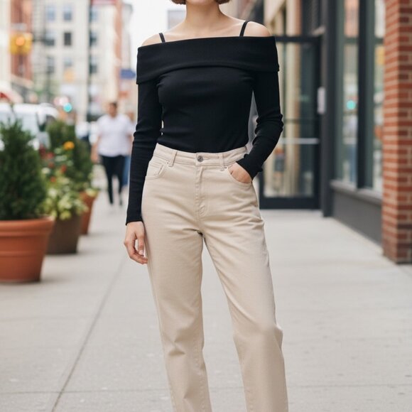 Art Class Junior Girls Black Off-The-Shoulder Stretchy Long Sleeve Ribbed Top - Picture 2 of 15